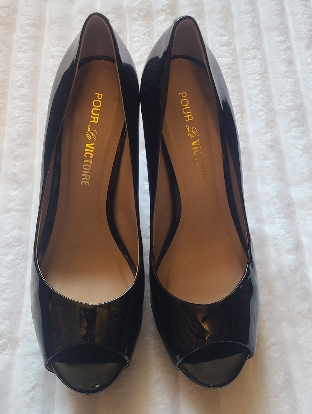 Pour La Victoire Black Patent Open-Toe Pumps